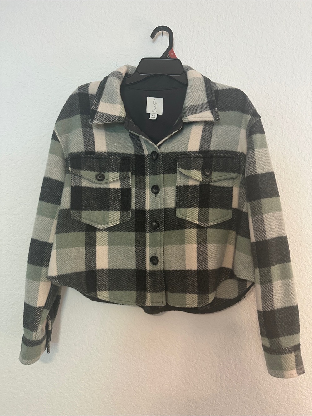 Plaid Crop Shacket in Green and Cream - Women Jackets & Coats